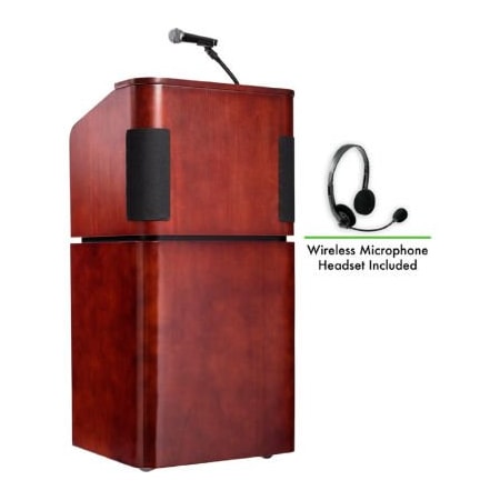 National Public Seating Oklahoma Sound Tabletop-Base Combo Podium / Lectern w / Headset Wireless Mic, Mahogany / Walnut 950/901-MY/WT/LWM-7
